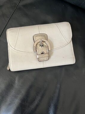 Coach Cream Leather Wallet with Buckle Accent